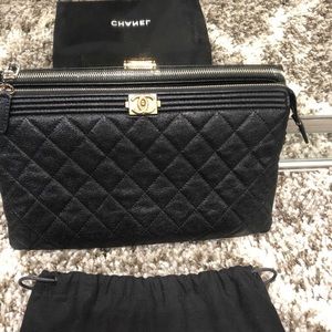 Chanel Boy Black Shiny Caviar O Case